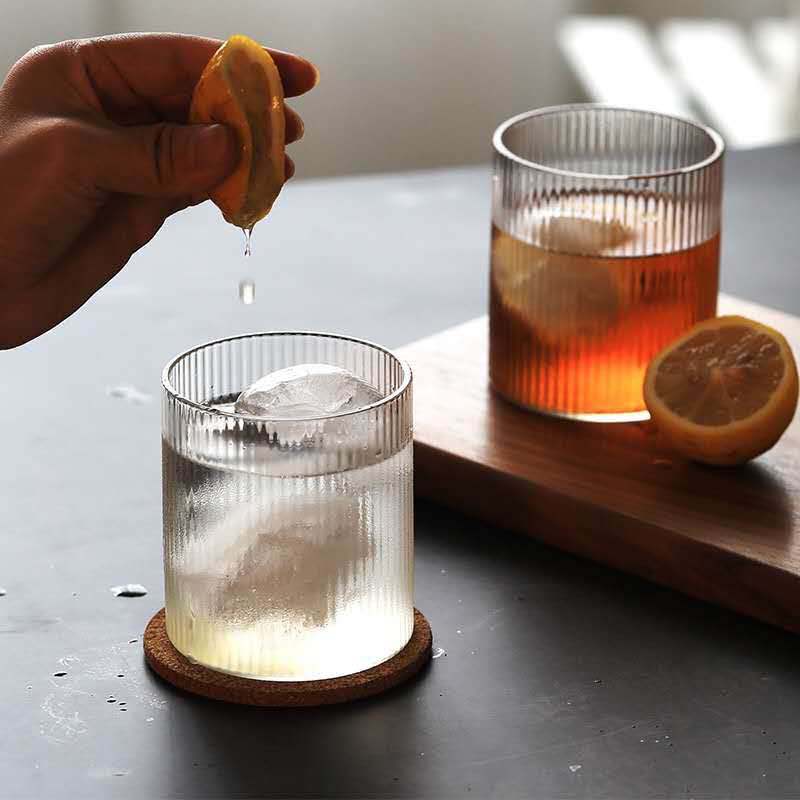 Fine-striped water cup, InS-style Japanese vertical pattern simple glass cup, home beer mug, coffee milk high borosilicate cup full figure