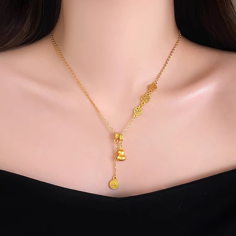 New Chinese-style golden gourd necklace for women, light luxury, niche design sense, traditional Chinese style temperament, Fu brand tassel collarbone chain full figure