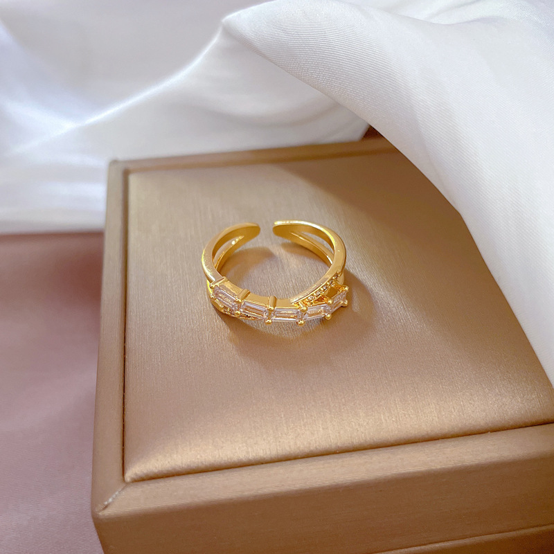 【 Real gold electroplated 】 Open ring with crossed full diamonds, unique ring, index finger ring, the same style as Internet celebrities, simple and cold style details Picture