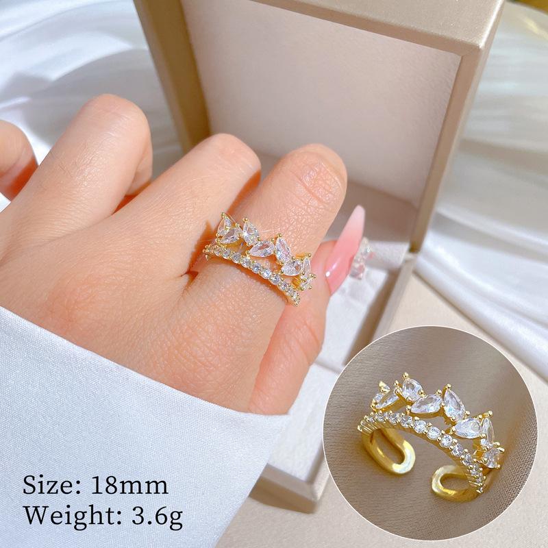 【 Real Gold 】 Water-drop-filled zirconium wedding ring, adjustable ring opening, simple jewelry, Japanese-style ring couple rings full figure