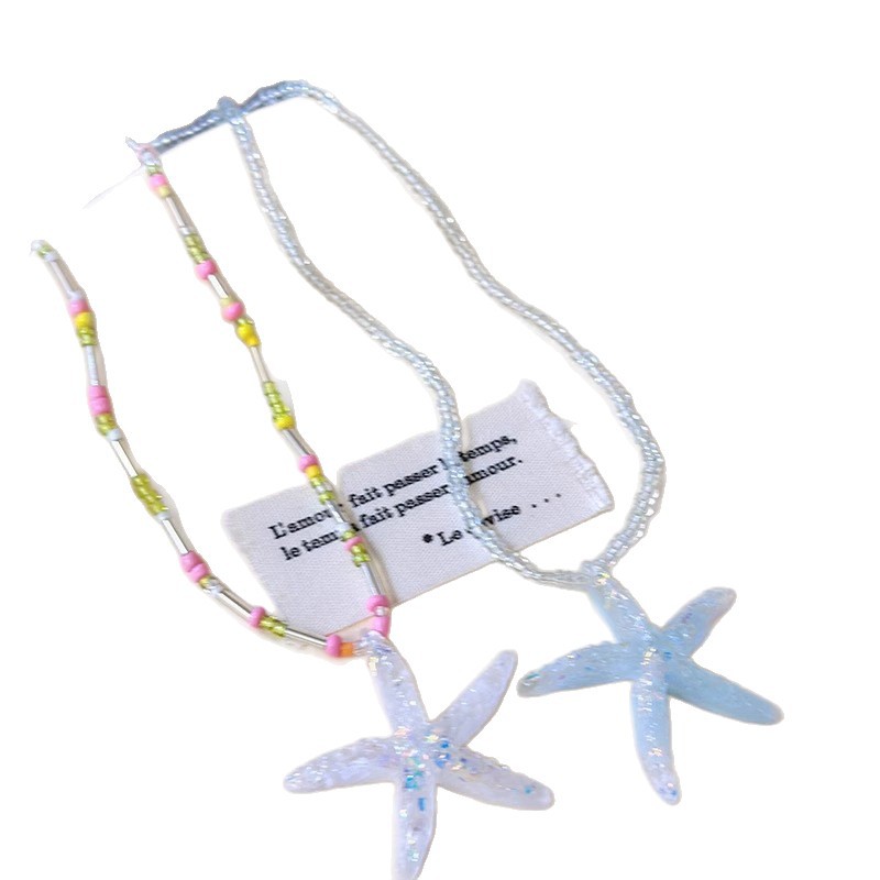 Dancing starfish, summer seaside, fresh dopamine, colorful y2k star beads collarbone chain, sweet and cool stacked necklace Item Picture