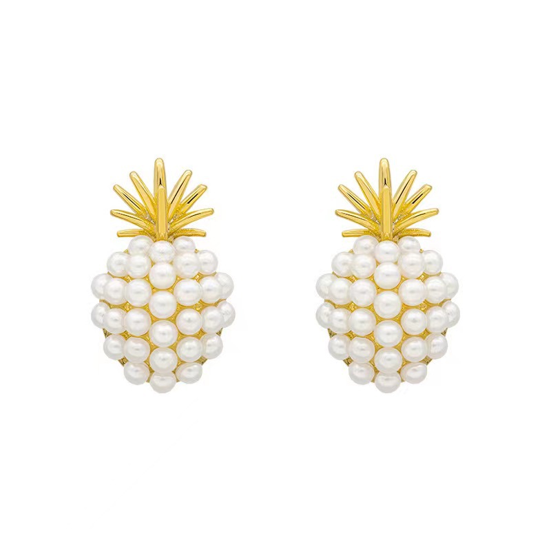 Korean-style light luxury and versatile fruit pearl pineapple stud earrings for women, small and exquisite girlish style earrings, elegant and fashionable earrings Item Picture