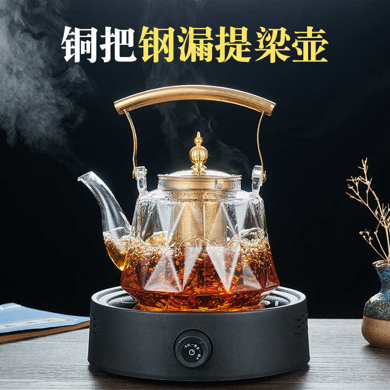 Transparent high borosilicate glass teapot, flower teapot, household large-capacity stainless steel tea strainer, tea and water separation teapot full figure