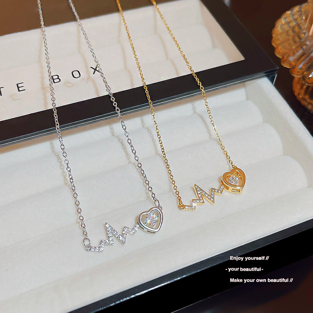 Creative electrocardiogram necklace, high-end feel, Korean Internet celebrity fashion heart collarbone chain, titanium steel sweater chain, personalized accessory full figure