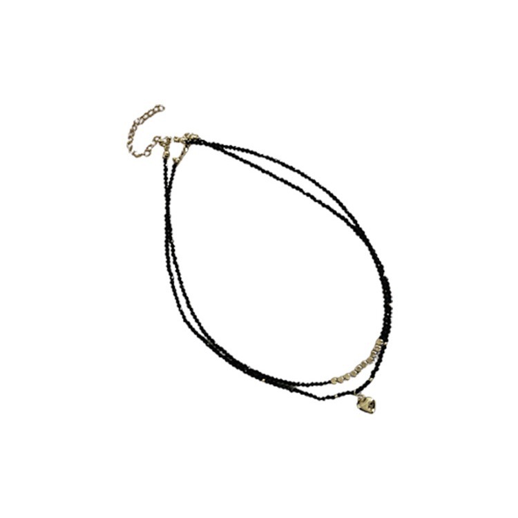 Black crystal metal heart-shaped necklace, a unique design for women, retro and individual, simple and versatile, elegant neckchain and collarbone chain Item Picture