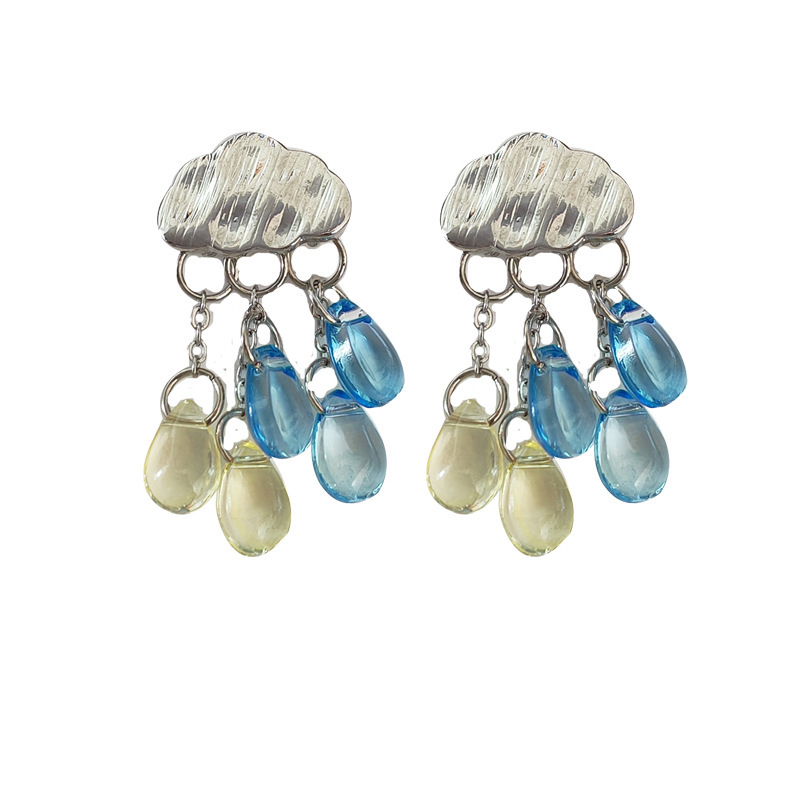 S925 Silver needle, elegant water drop tassel stud earrings, creative design sense, cloud earrings, ins style Spring and Summer earrings Item Picture