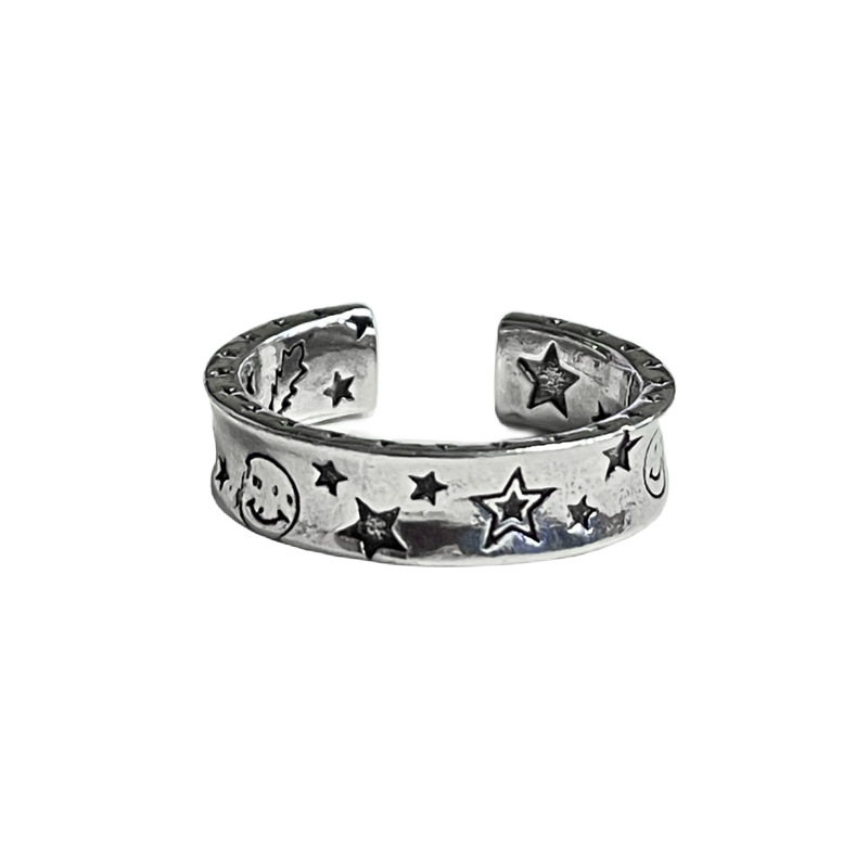 Graffiti retro and aged personalized open ring, female letter cartoon student, cool and fashionable, niche design index finger ring Item Picture