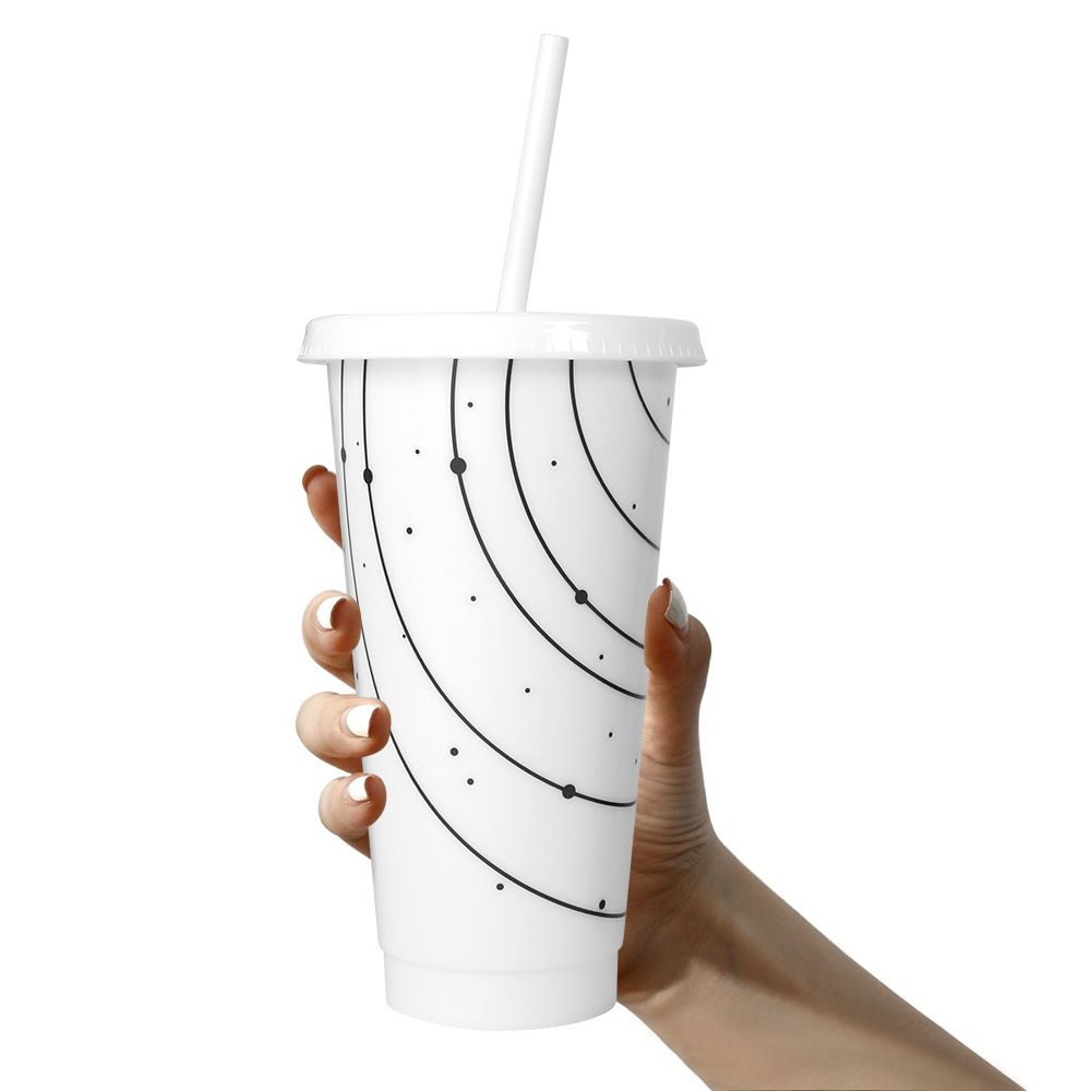 Factory stock: 710ML large-capacity starry sky straw cup, pp single-layer high appearance level, black and white two plastic water cups details Picture