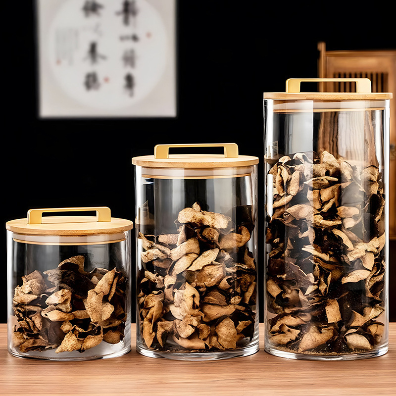 Wholesale large-capacity transparent food sealed jars, tangerine peel glass storage jars, kitchen grain storage jars, moisture-proof jars full figure