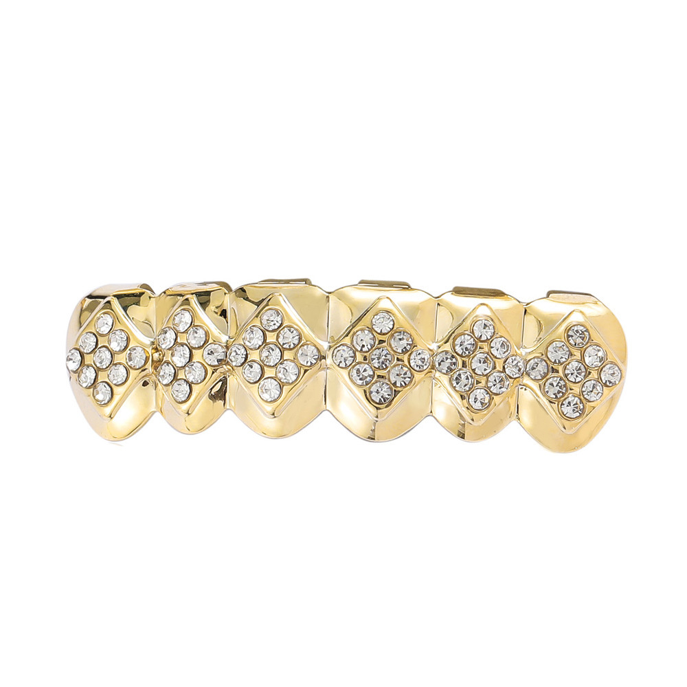 European and American hip-hop 18K gold-plated diamond-encrusted six-toothed braces Vampire hip-hop braces Grills Halloween details Picture