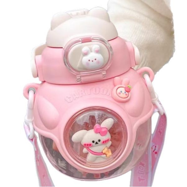 Children's trendy insulated cup with double drinking spout, hugging bear water cup, cute and creative, summer travel, large capacity travel strap Item Picture