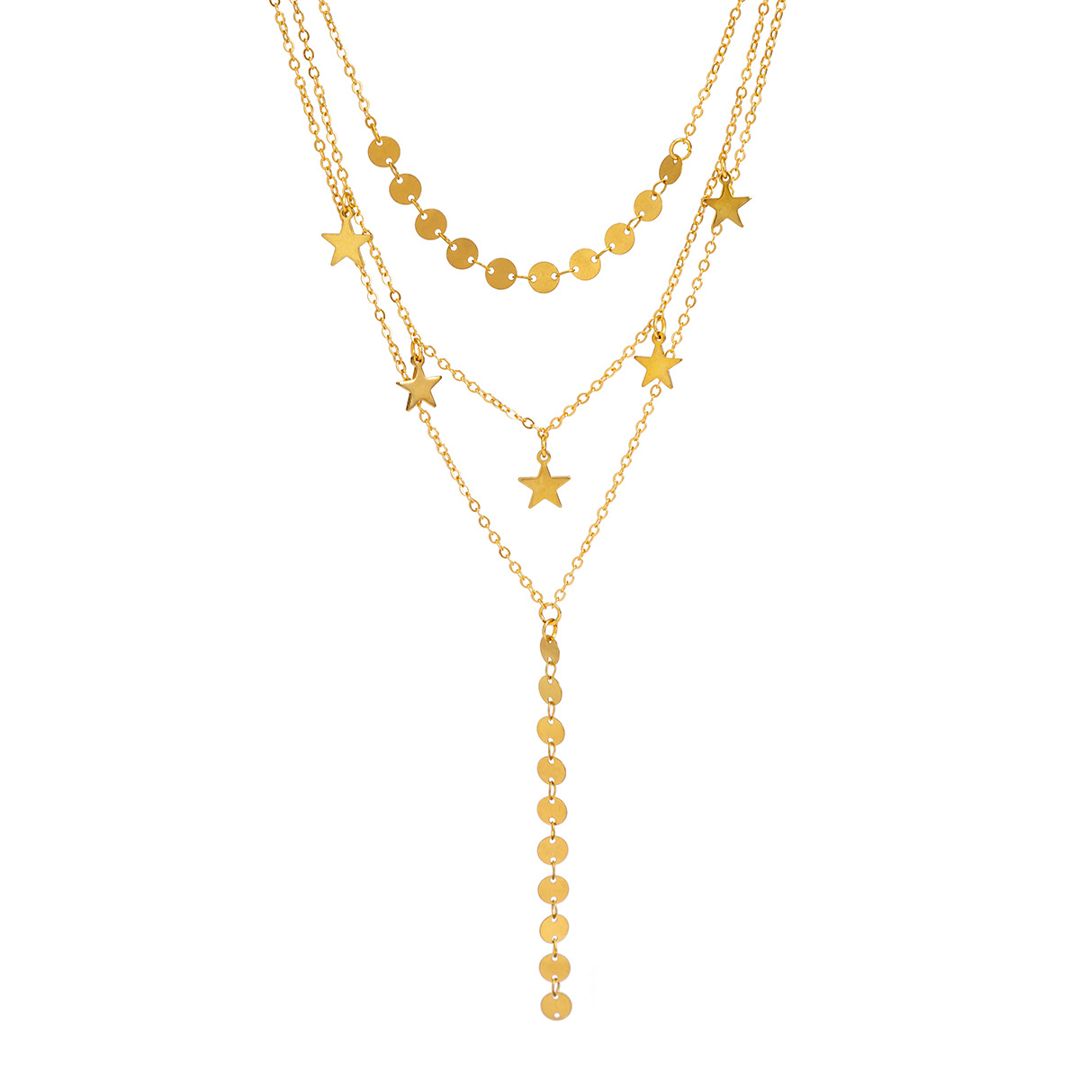 European and American cross-border jewelry fashion metal chain round tassel necklace, hip-hop multi-layer layered wearing niche necklace for women Item Picture
