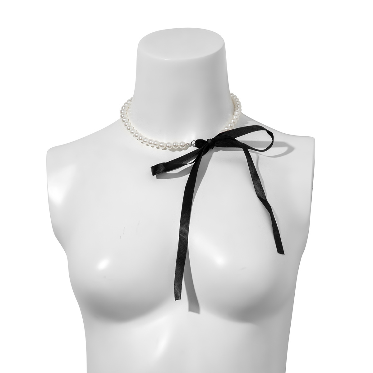 European and American cross-border accessories, retro long bow, collarbone chain, neck chain, DIY tie, velvet pearl necklace for women Item Picture