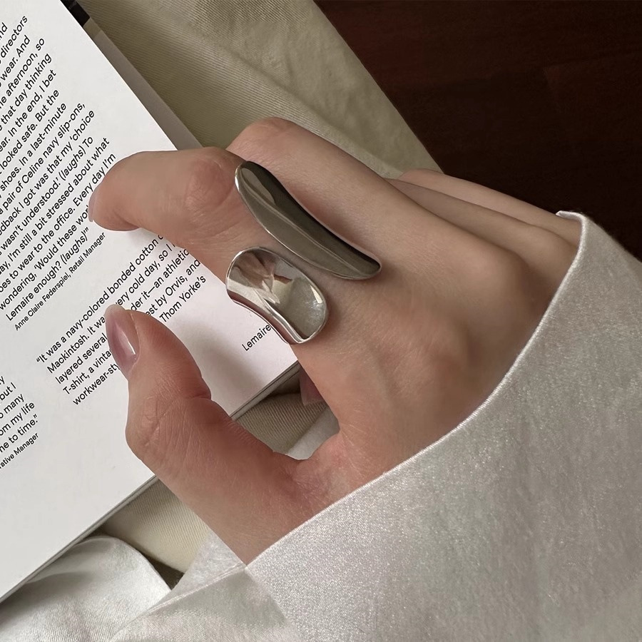 Heavy industry ultra-wide surface strong presence ring for women 925 sterling silver ins fashionable and individual Japanese and Korean cool style open ring details Picture