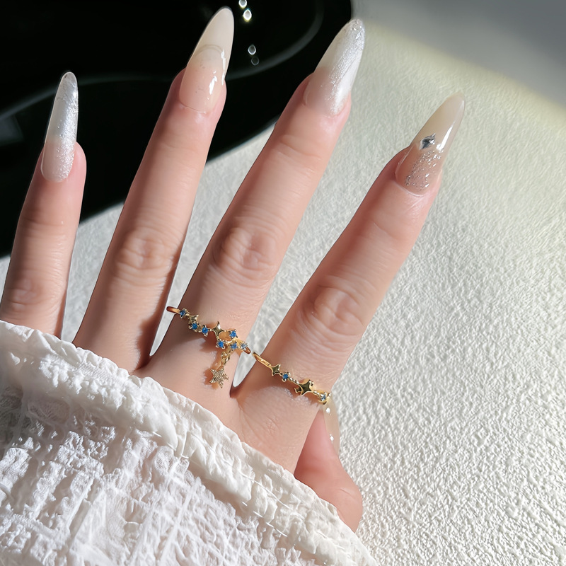 New Chinese-style fashionable blue star tassel open ring, a unique and niche design for women details Picture