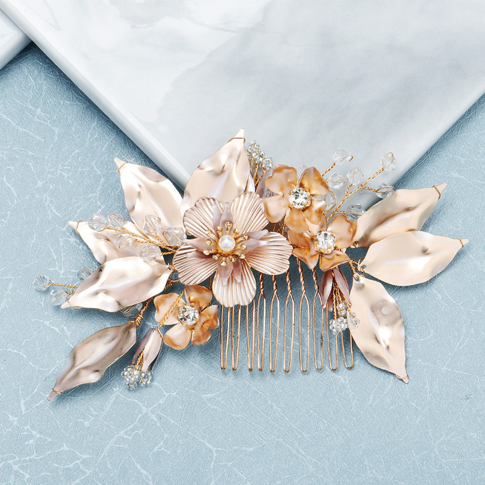 miallo high-end bridal hair accessories, creative hair combs, golden flower hand-inserted combs, European and American wedding veil accessories full figure