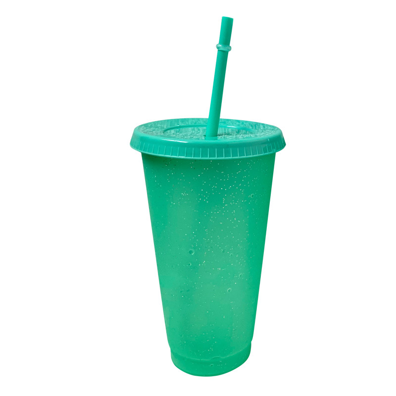 New creative glitter color-changing cup that changes color when cold, large size with straw, DIY plastic cup. Customized logo available upon request Item Picture