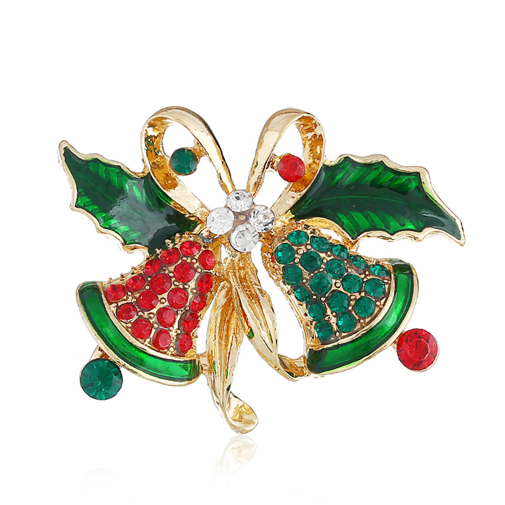 Wholesale of cross-border European and American trend bell brooches, versatile oil-drip and diamond-encrusted Christmas gifts, clothes and accessories from the manufacturer Item Picture