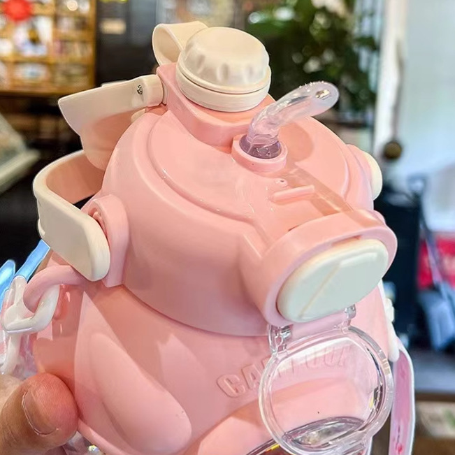 Children's trendy insulated cup with double drinking spout, hugging bear water cup, cute and creative, summer travel, large capacity travel strap Specification drawing