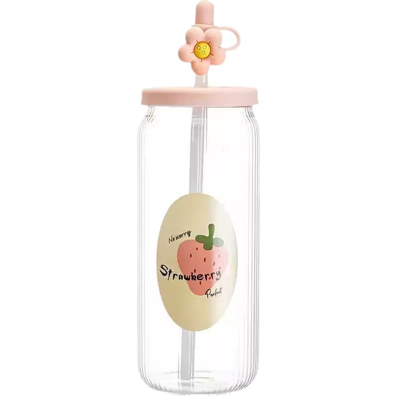 Wholesale of straw cups, glass cups with high appearance standards, large capacity water cups for couples, portable coffee cups, and summer cola cups Item Picture