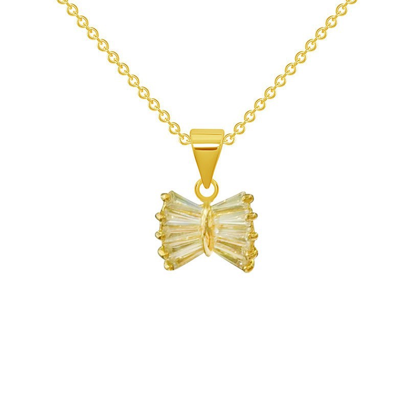 Niche design necklace, ins sweet and elegant bow titanium steel necklace, women's high-end feel, super dazzling light luxury collarbone chain Item Picture