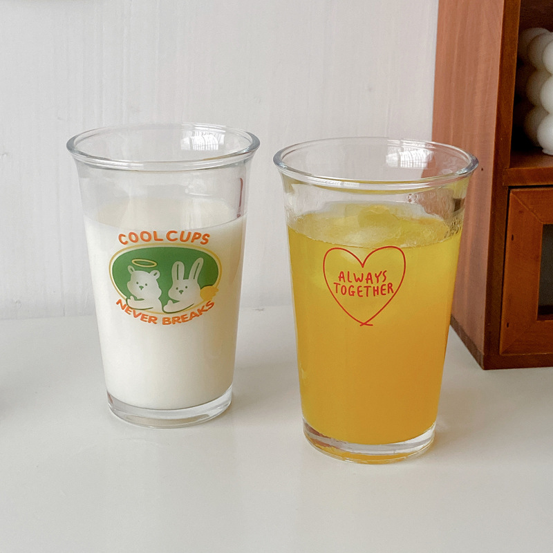 Korean InS-style breakfast cups, glass cups, milk cups, juice cups, cute cartoon water cups, coffee cups, milk tea cups Specification drawing