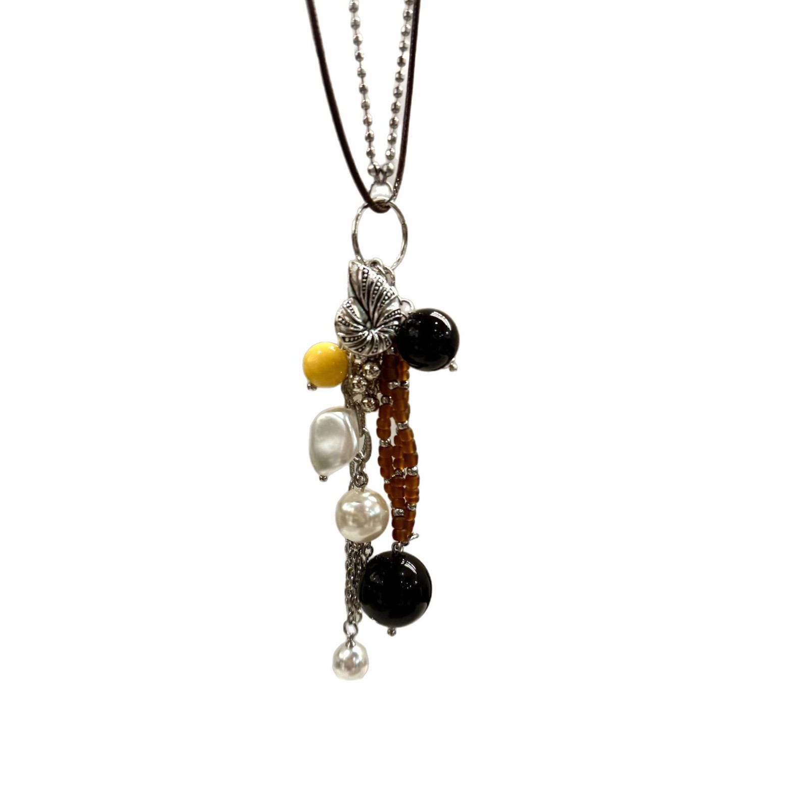Utopia Series Metal conch tassel long necklace, niche design pearl sweater chain, versatile double-layer necklace Item Picture