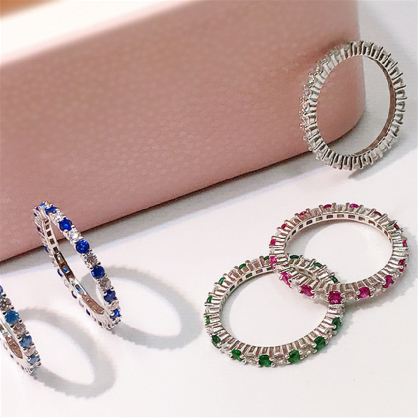 Colorful gemstone fine-row diamond ring, a cold and elegant female style, with a unique and high-end look, fashionable and individual, simple and versatile open ring Application Scenario