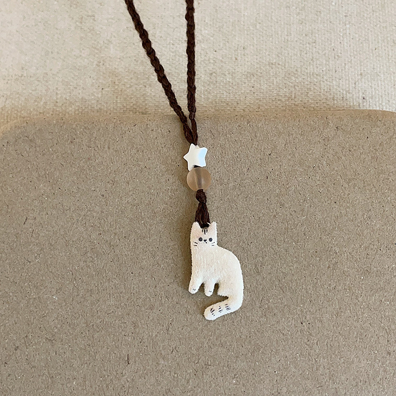 Three-dimensional plush kitten pendant necklace for women, gentle and cute, retro and fashionable, elegant and versatile neck chain sweater chain Specification drawing
