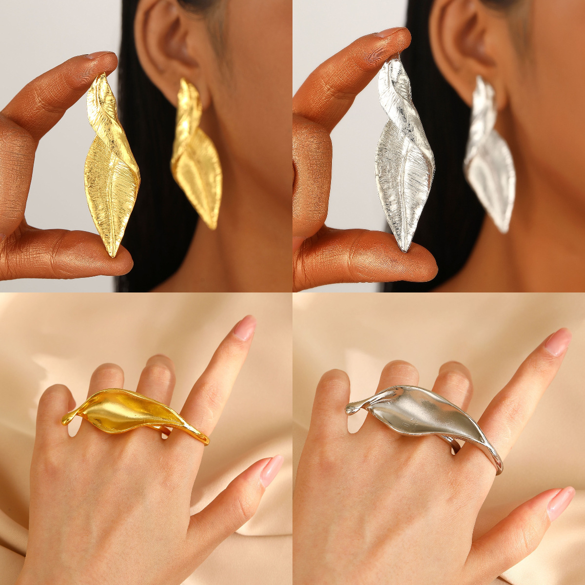 European and American retro irregular leaf stud earrings, women 's light luxury high-end alloy earrings cross-border earrings and accessories full figure