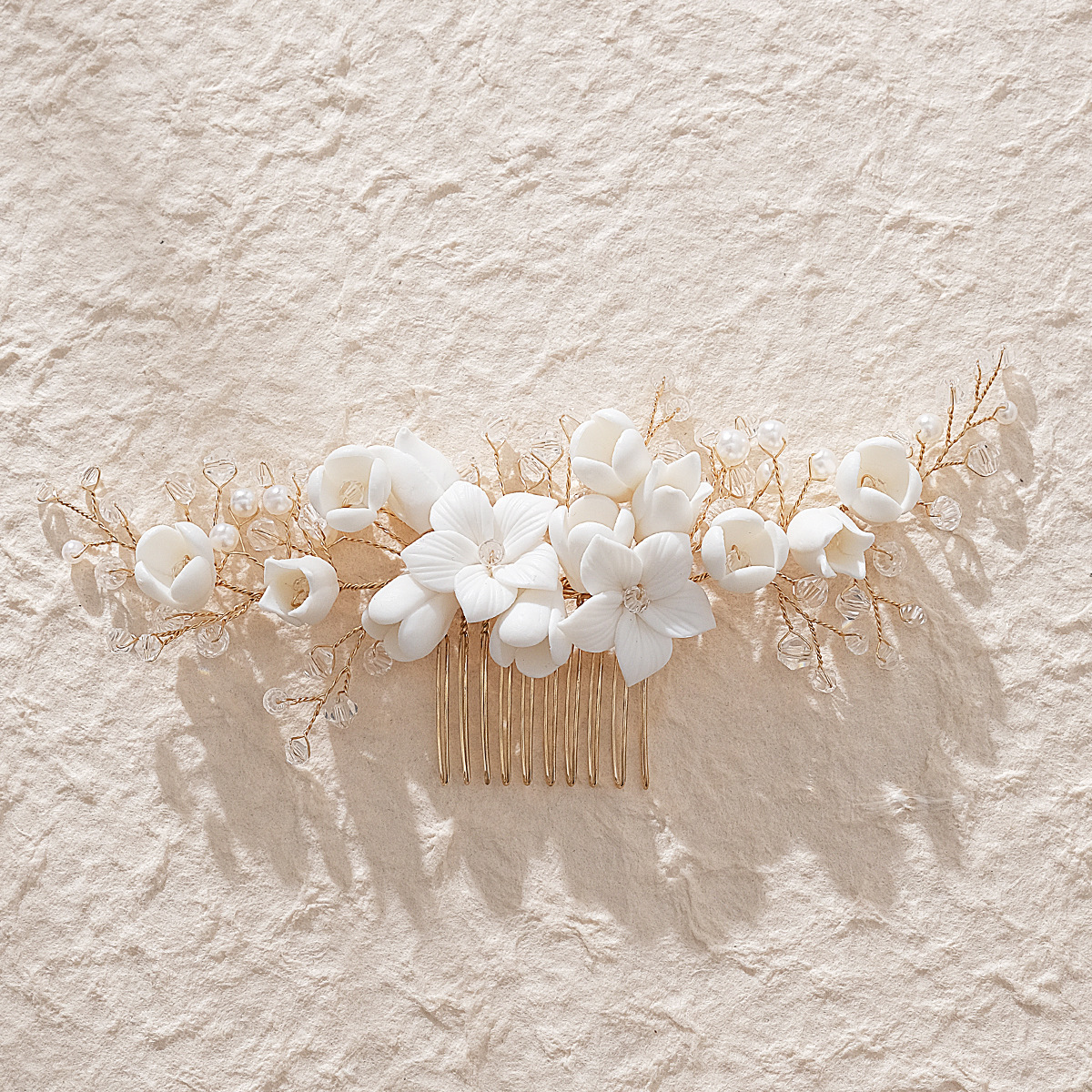 Cross-border bride accessories, handcrafted flower hair combs, forest-themed super fairy wedding hair accessories, retro and versatile ceramic flower bouquets for women details Picture