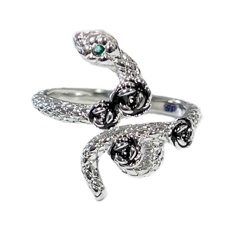 European and American punk rose and snake personality open ring, women's irregular texture snake-shaped temperament high-end index finger ring Item Picture