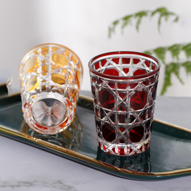 Wholesale of checkered creative whisky glasses, high-end glass foreign wine glasses, beer glasses, and household personalized bar glasses Specification drawing