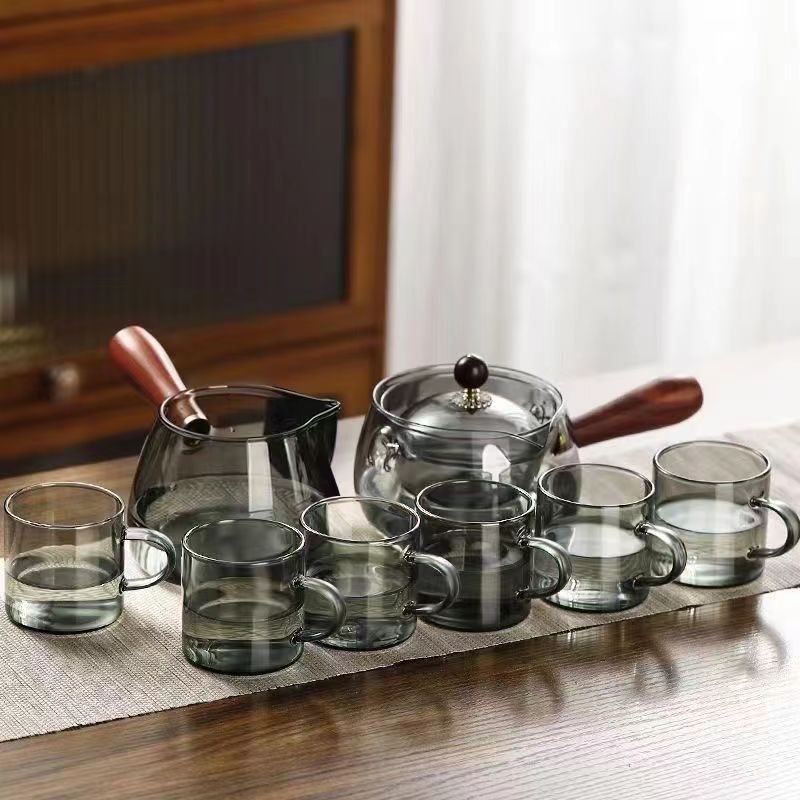 High borosilicate glass teapot, 360-degree rotating fair cup, tea brewing teapot, household tea brewing teapot, tea water free and easy teapot set full figure