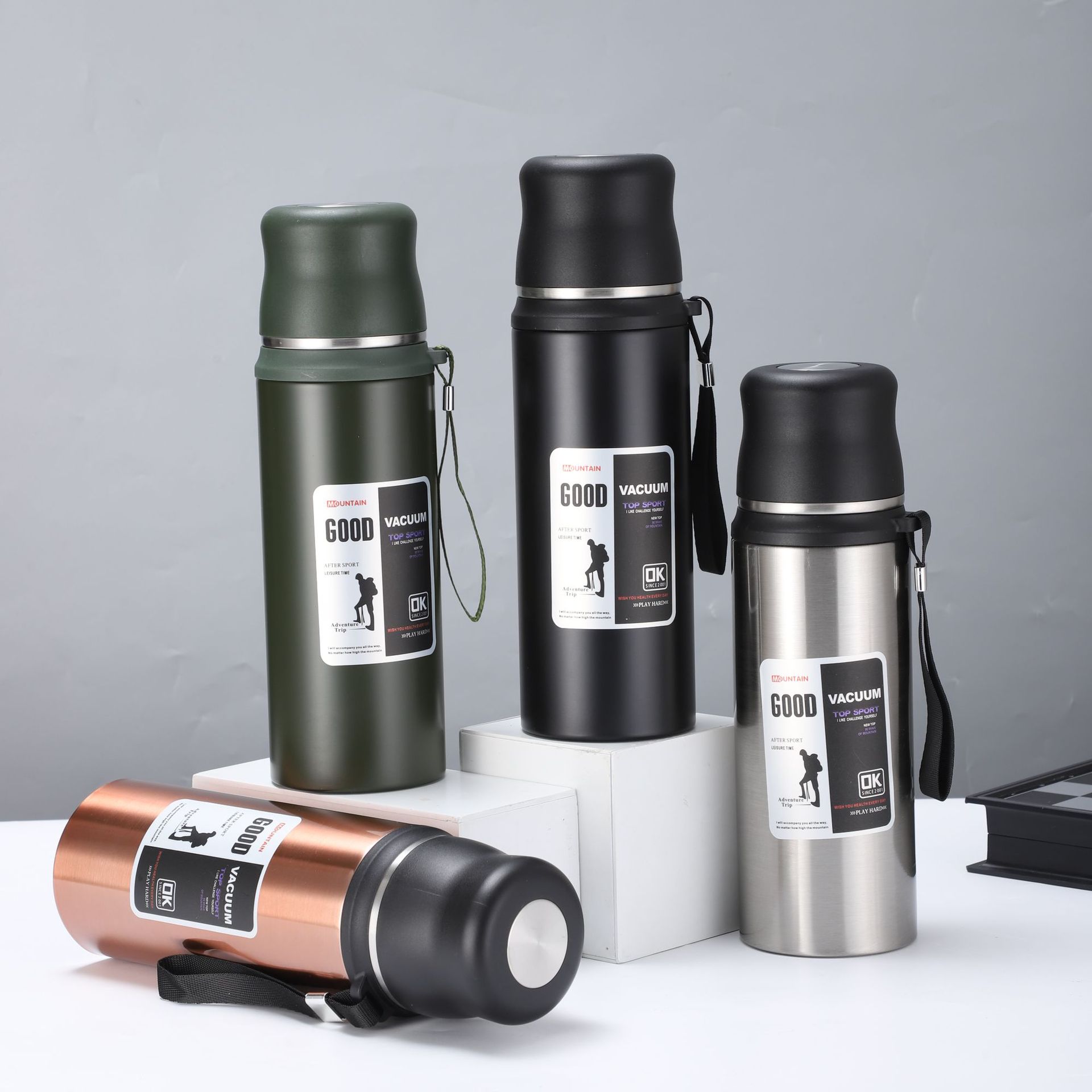 Outdoor large-capacity insulated cups for men, women and students, 304 stainless steel portable sports water cups with LIDS, tea cups full figure