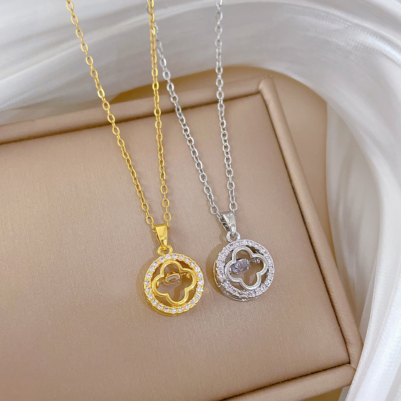 【 Titanium Steel 】 Dynamic clover, light luxury, luxurious, full diamond necklace, versatile for women, collarbone chain, titanium steel chain Specification drawing
