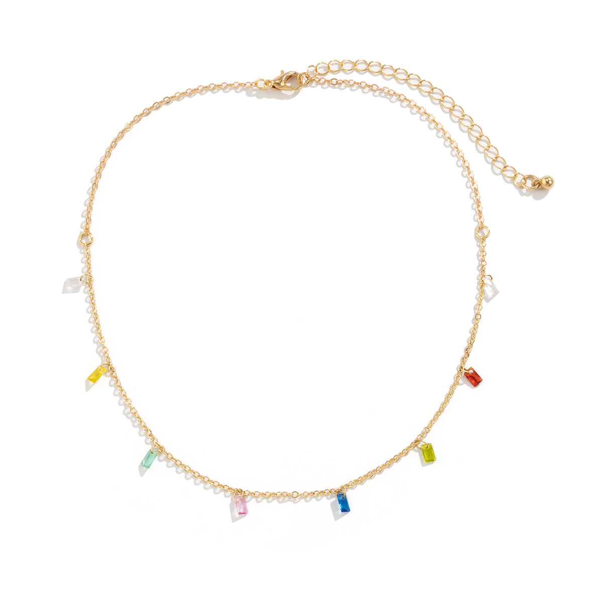 European and American cross-border jewelry, Bohemian colorful imitation crystal pendant necklace, tassel star alloy versatile necklace Specification drawing