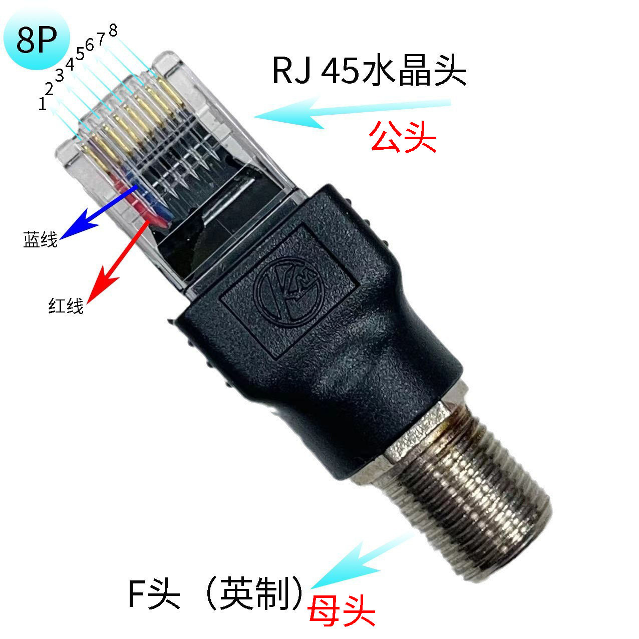 F-head to network cable crystal head coaxial TV cable to network cable cable closed-circuit monitoring digital signal is available details Picture