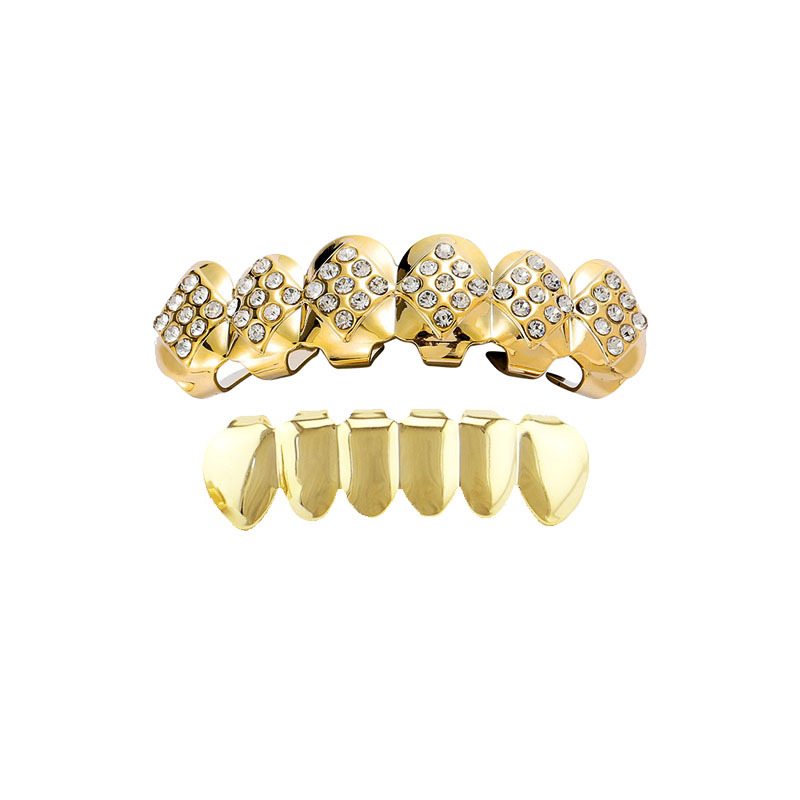 European and American hip-hop 18K gold-plated diamond-encrusted six-toothed braces Vampire hip-hop braces Grills Halloween full figure