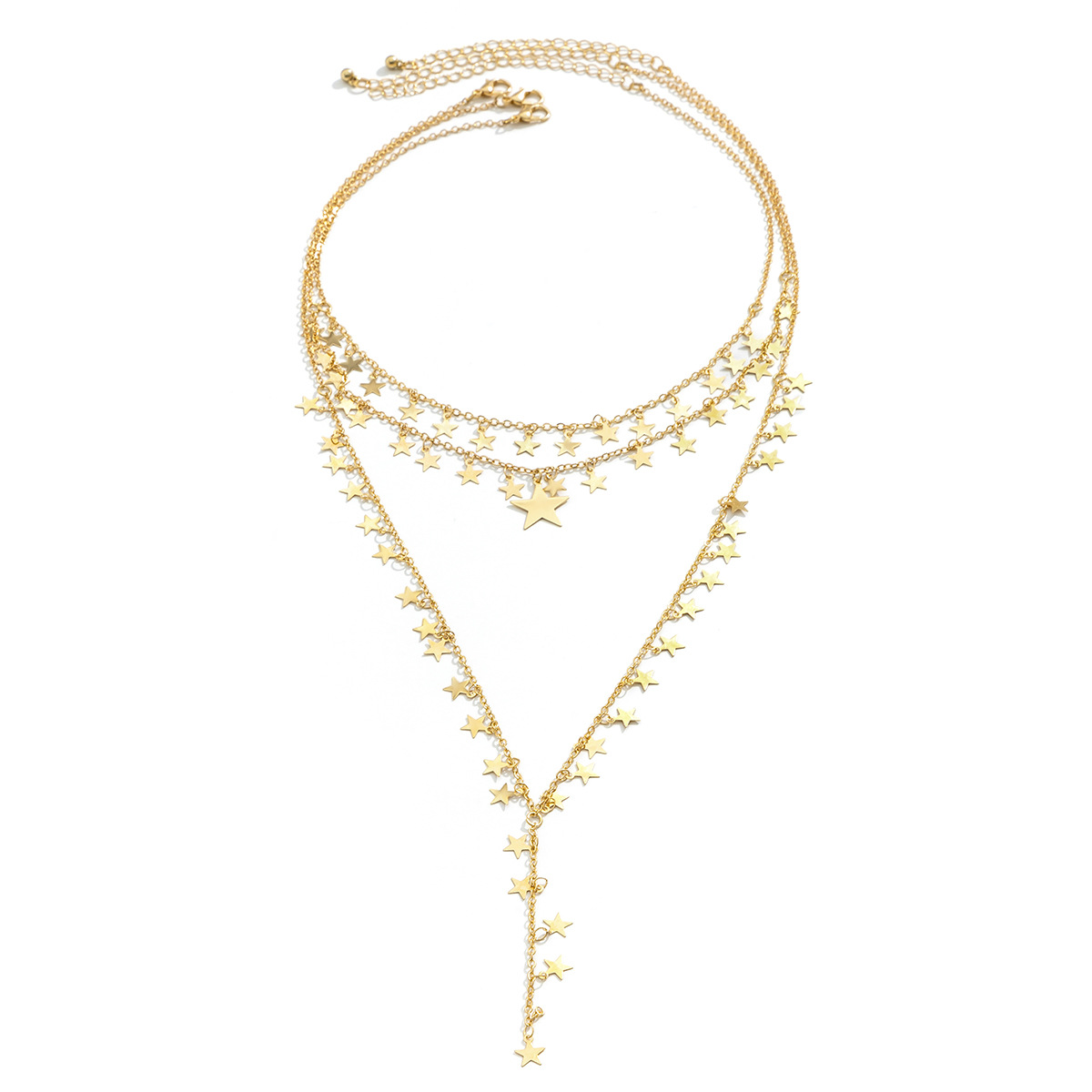 European and American cross-border jewelry, fashionable multi-layered Y-shaped metal necklaces, geometric simplicity, star tassels, niche necklaces for women Item Picture