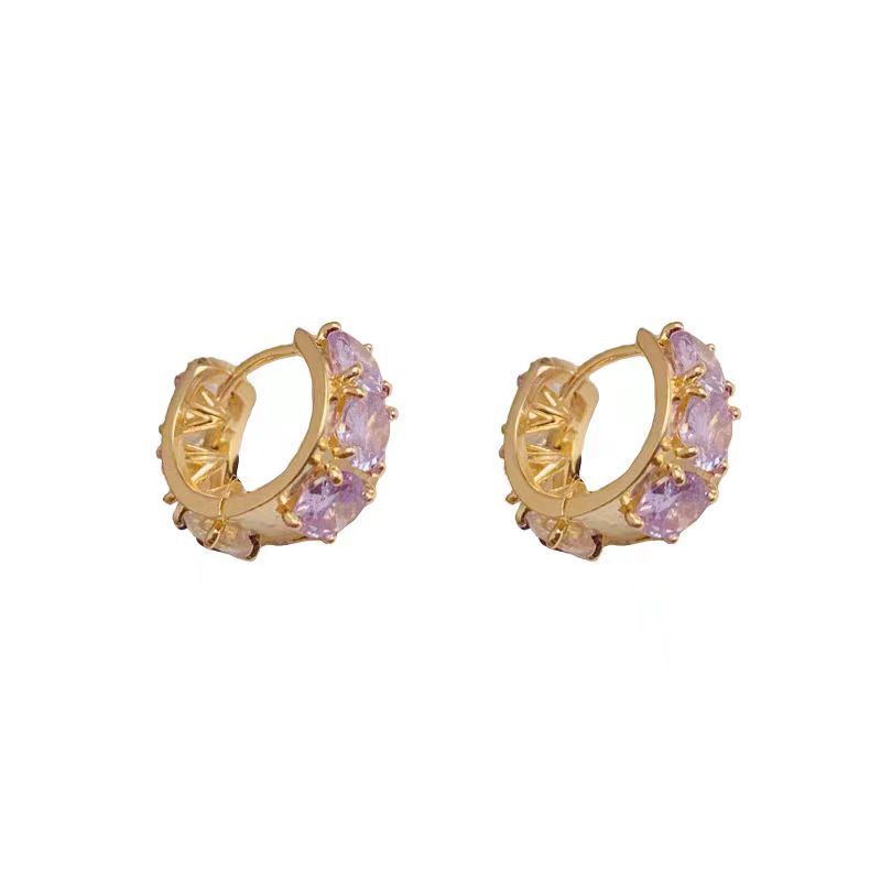 Light luxury, high-end, exquisite and small round diamond ear buckles, Korean style, fashionable and versatile ear studs, double-sided design sense, socialite style earrings Item Picture
