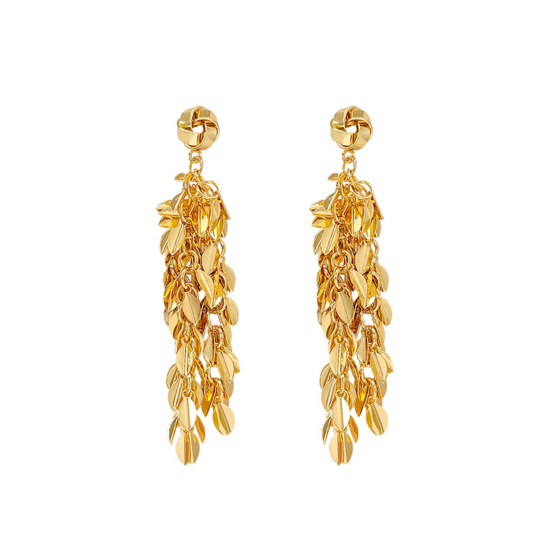 High-end wheat ear long tassel earrings for women, unique and exaggerated stud earrings, sparkling and fashionable earrings Item Picture