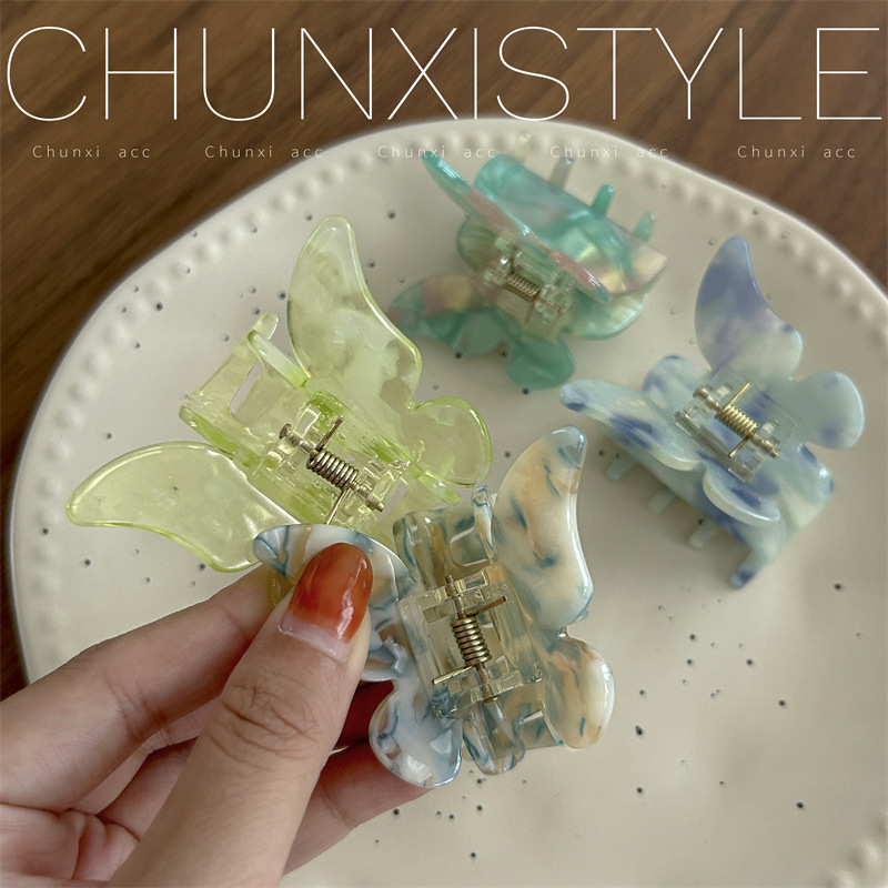 Super ethereal and romantic butterfly claw, French style acetate hair claw, back of the head clip, hair clip, hair accessory, headwear for women, spring and summer Specification drawing