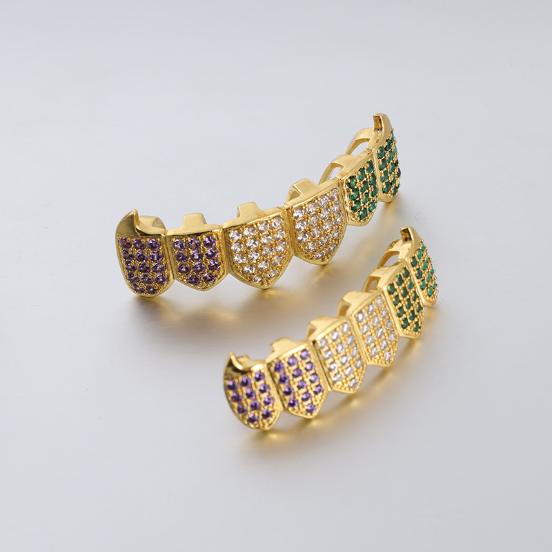 In 2024, the new cross-border product, hiphop teeth grillz teeth, features color micro-inlaid zircon gold teeth Application Scenario