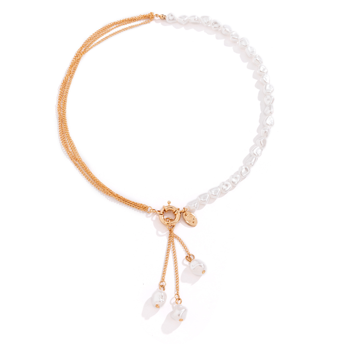 Asymmetrical, irregularity pearl tassel necklace mixed with punk fine chain necklace, cross-border European and American jewelry Specification drawing