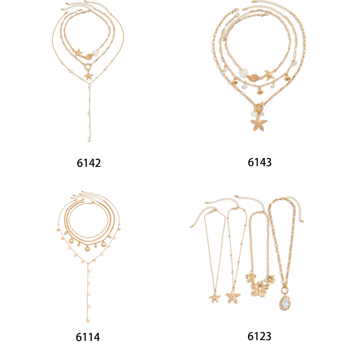 European and American cross-border jewelry ins style starfish pearl necklace set, conch scallop flat snake chain necklace set Application Scenario