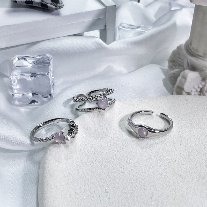 Simple double-layer pink tender heart sweet and cool style open ring, fashionable Instagram niche design, exquisite and versatile ring trend full figure
