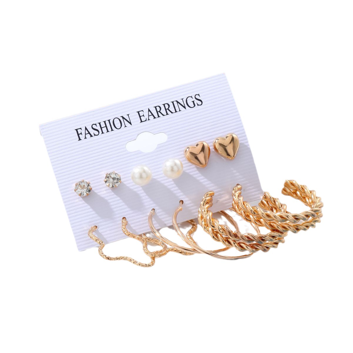 Wholesale of new cross-border star earrings set of 6 pieces, creative, simple and retro pearl pretzel heart-shaped earrings Item Picture