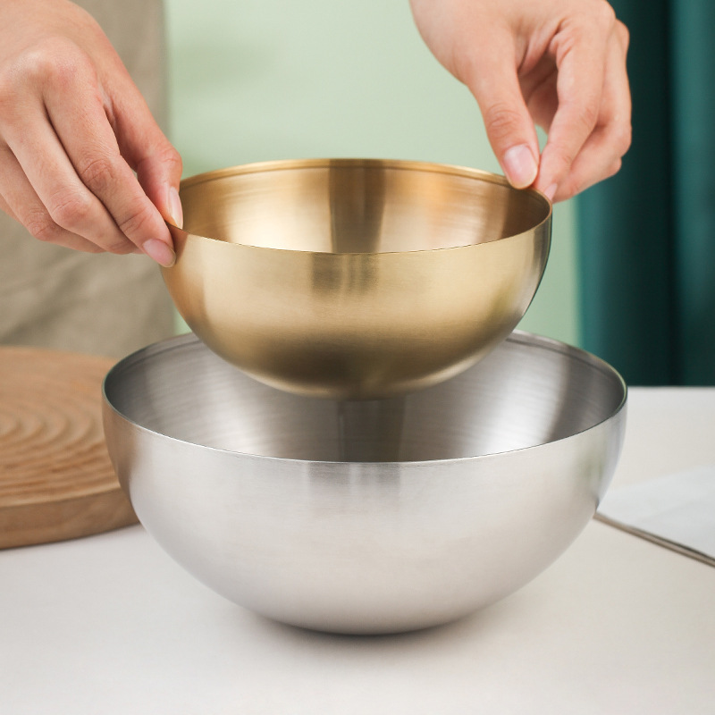 Korean-style cold noodle bowl, outdoor stainless steel single-layer golden mixed rice and noodle bowl, soup bowl, barbecue restaurant salad bowl Specification drawing
