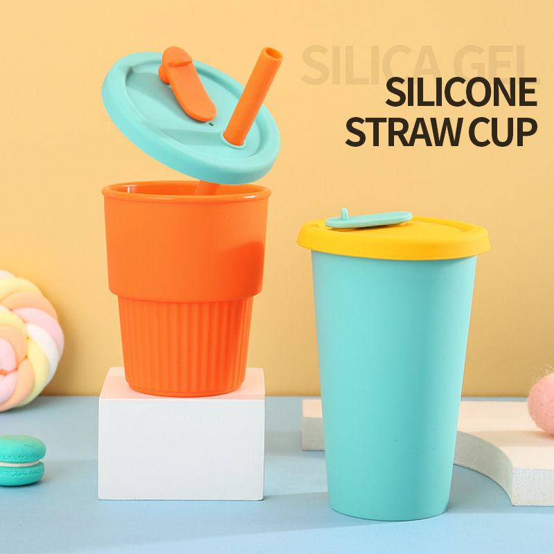 Food-grade silicone milk tea cups are reusable and shockproof. Children's straw cups are environmentally friendly, portable and durable full figure